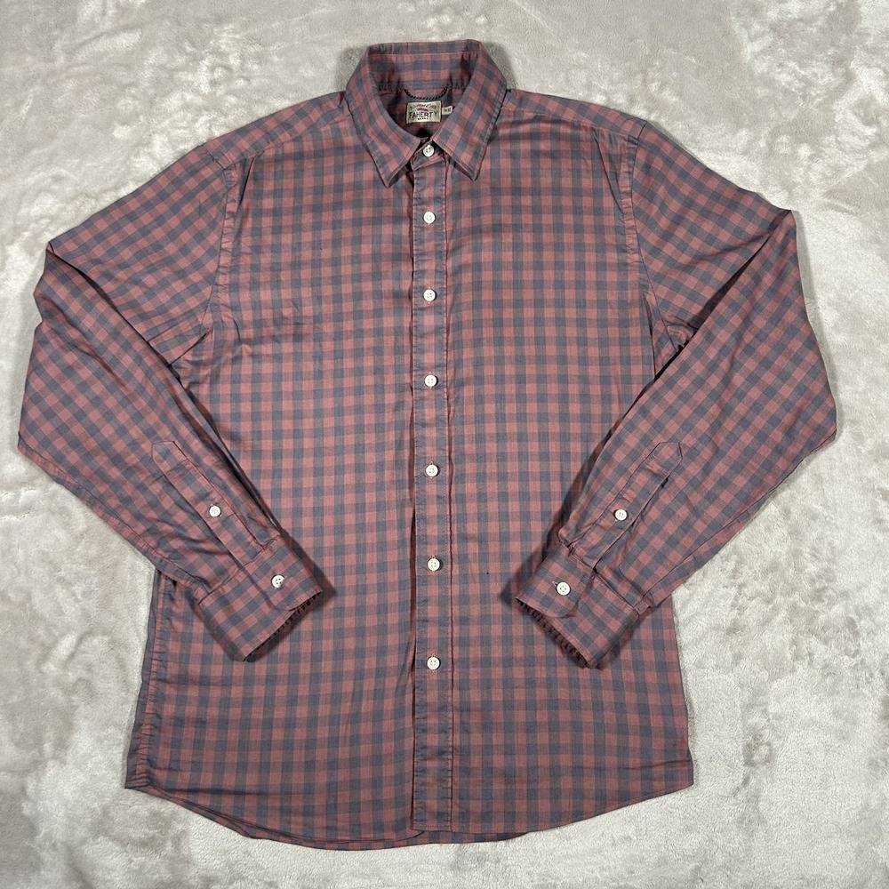 Faherty The Movement Shirt Mens Medium Pink Blue Gingham Plaid Button Down Long - Picture 5 of 16